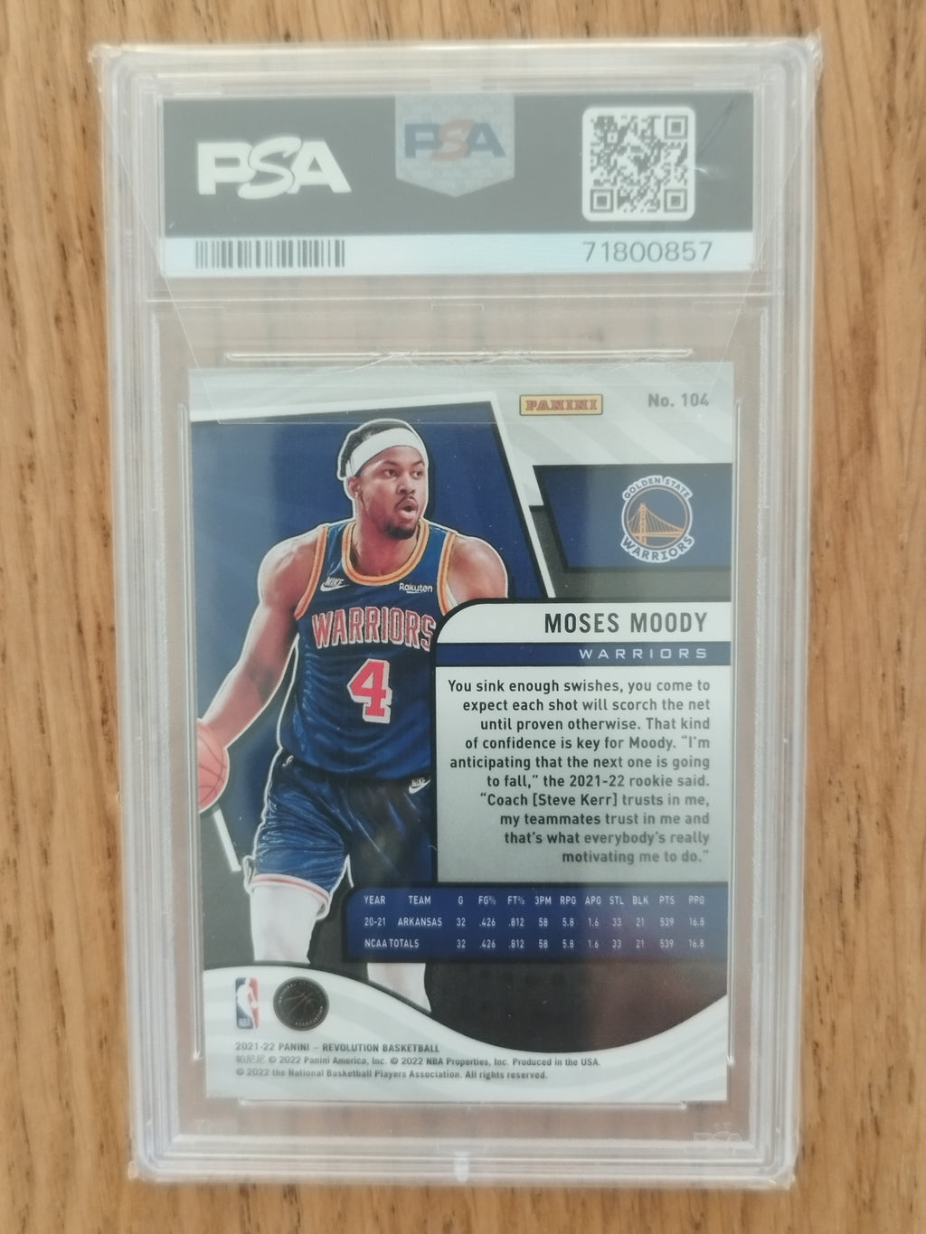 Moses Moody — 2021-22 Panini Revolution Rookie #104 PSA 9