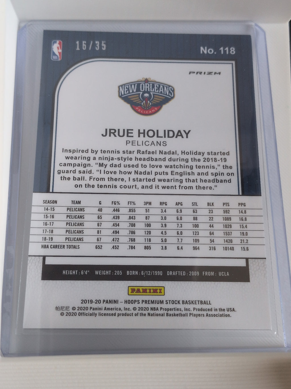 Jrue Holiday 2019-20 Panini NBA Hoops Premium Stock Base Purple Flash Prizm #118 /35