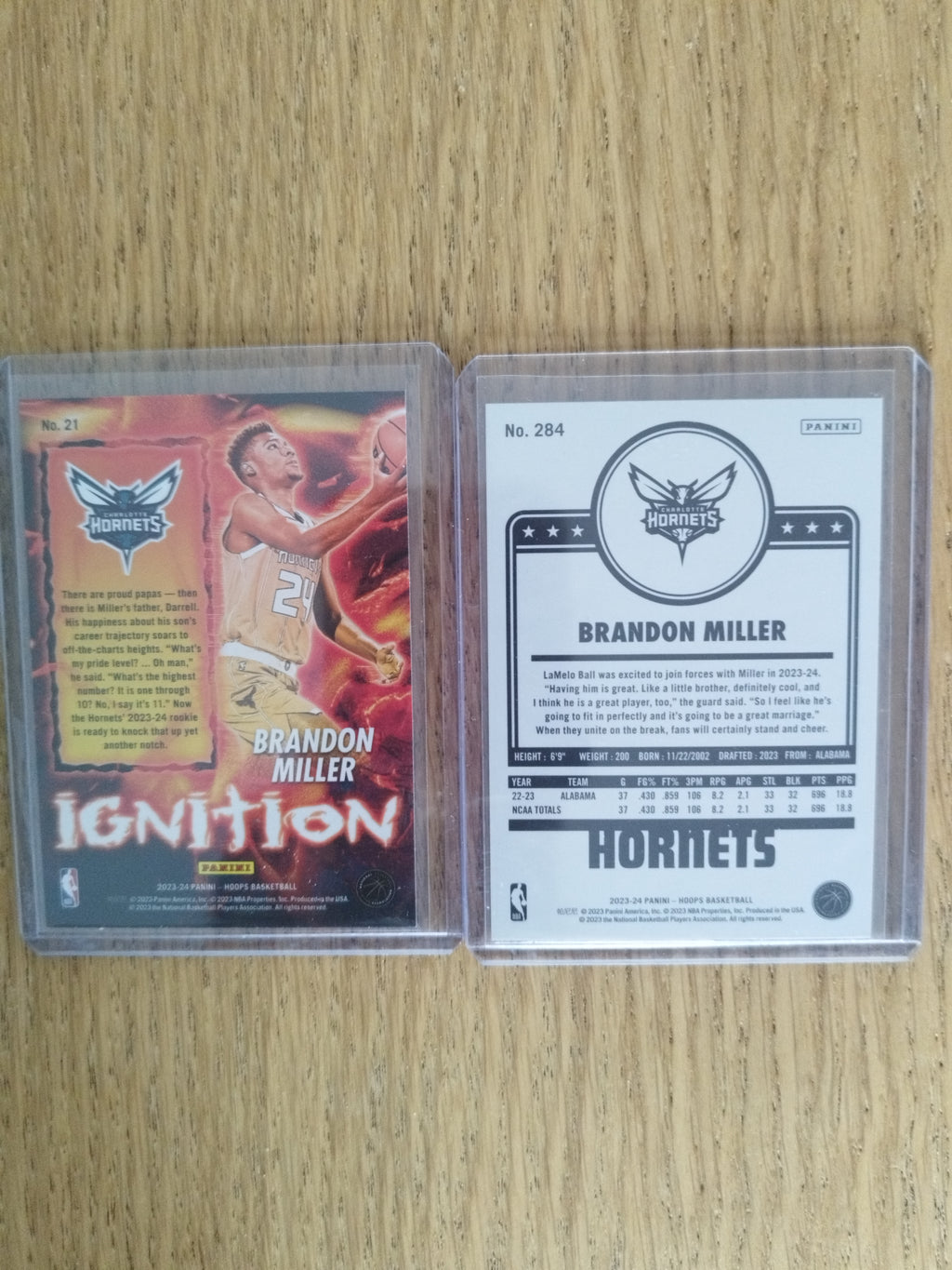 Brandon Miller 2023-24 Panini NBA Hoops Pack 2 Cartas (Ignition + Hoops Tribute Rookie)
