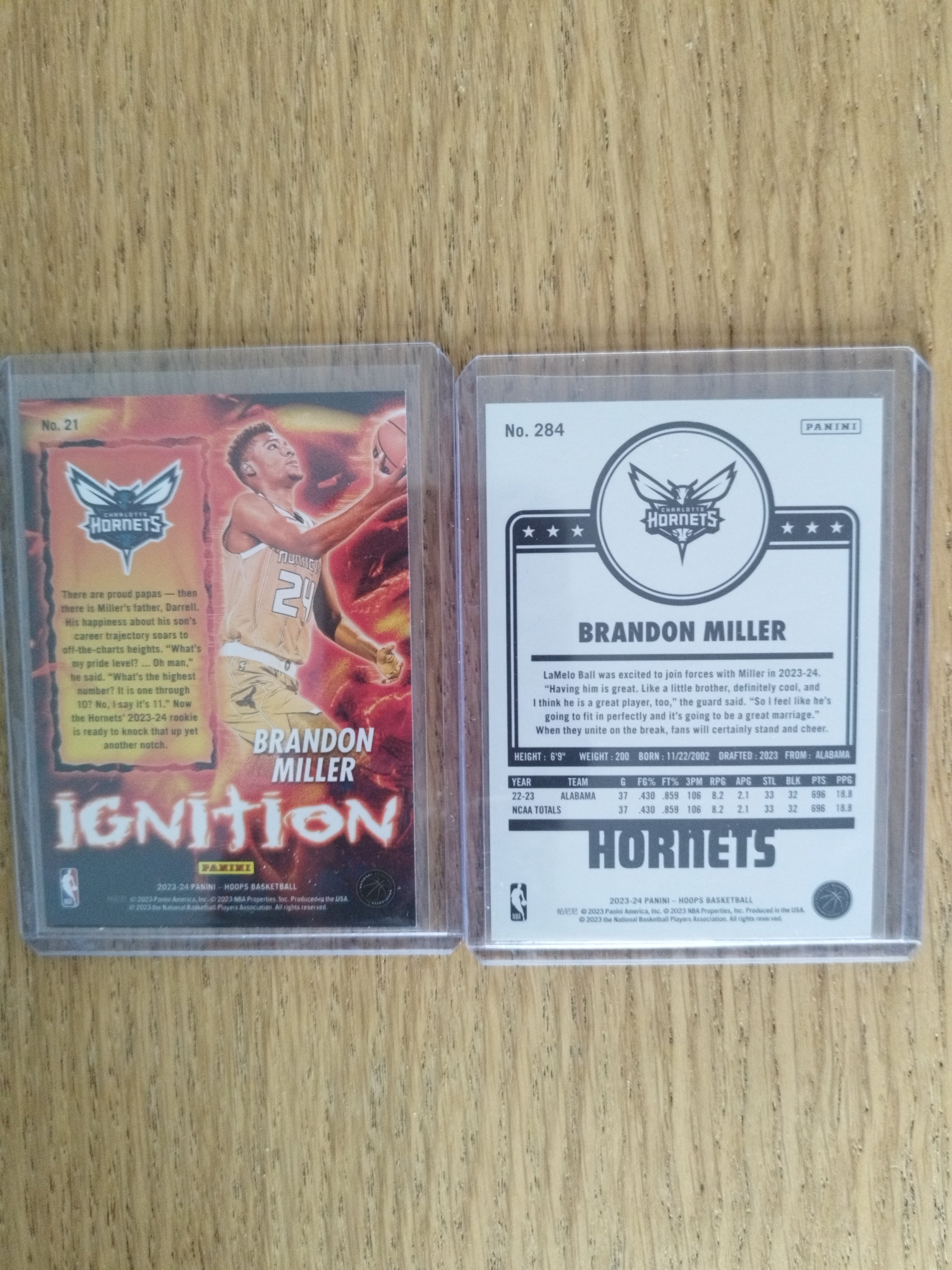Brandon Miller 2023-24 Panini NBA Hoops Pack 2 Cartas (Ignition + Hoops Tribute Rookie)
