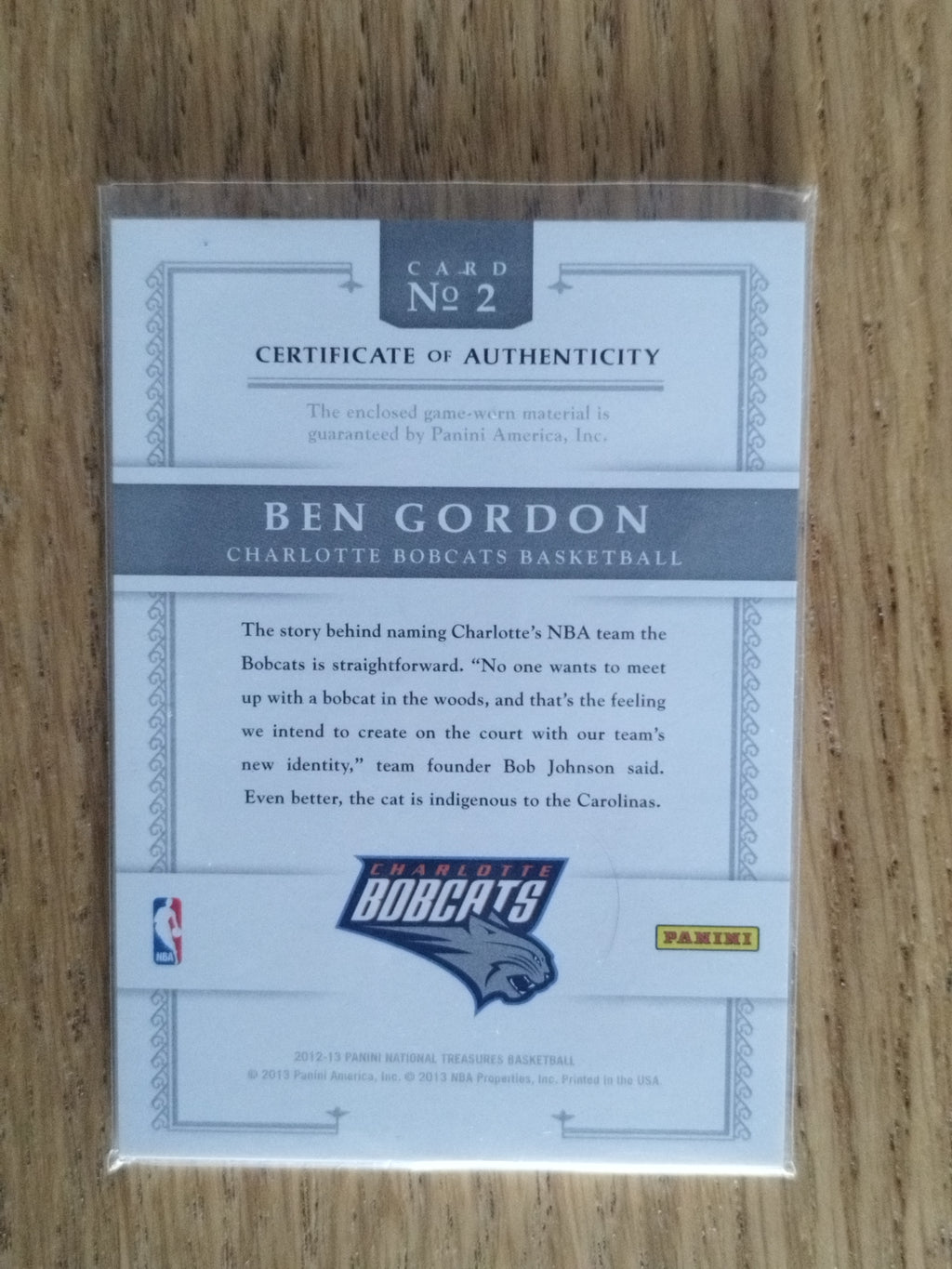 Ben Gordon 2012-13 Panini National Treasures Timeline Custom Team Nicknames /99