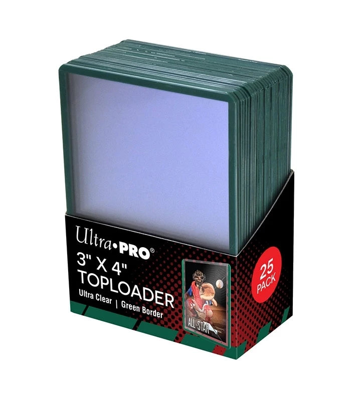 Toploader Green Border (25 unidades) — Ultra Pro